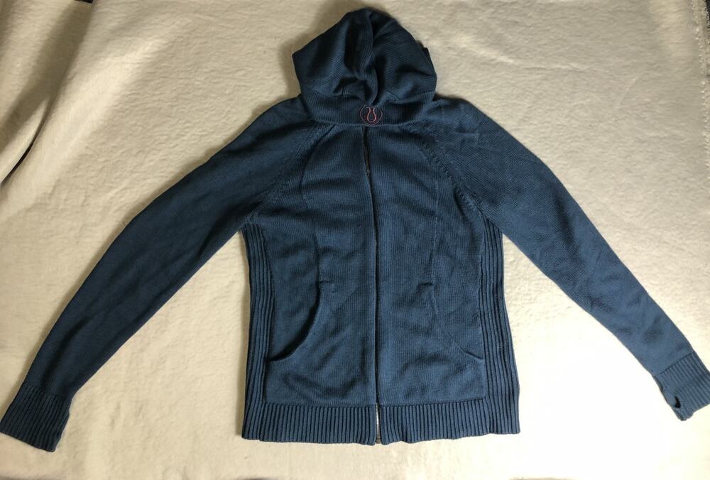 Lululemon Sweater M Knit 8 Teal Cashmere Blend Scuba Hoodie Cashlu Layering Cozy